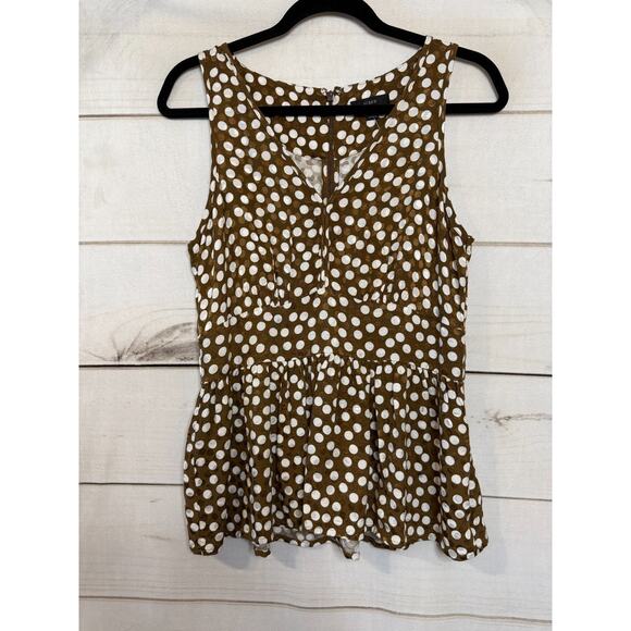 J. Crew Sleeveless Blouse Brown W/ White Polka Dots Size 4 - Picture 1 of 6